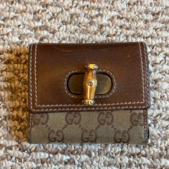 Gucci Handbags - Vintage authentic brown leather and canvas bamboo Gucci wallet